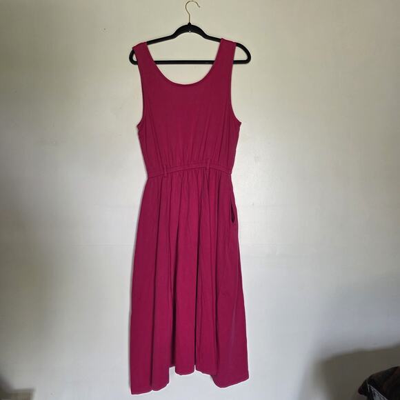 Vtg LL Bean Midi Dress Womens M Pink Stretch Pockets USA Retro Cotton Minimalist - Picture 5 of 10